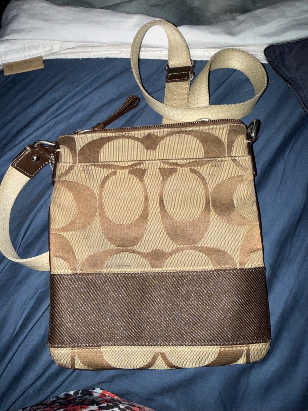 Coach Beige and Brown Signature Canvas Messenger Crossbody